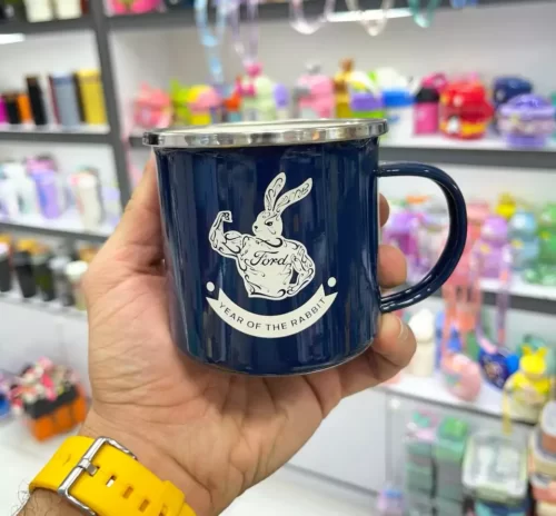 Strong rabbit design climbing enamel mug